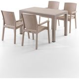 EVDEMO King Cappuccino Rattan Masa Sandalye Takımı 4 Kişilik Dış Mekan Kullanımına Uygun Polypropylene