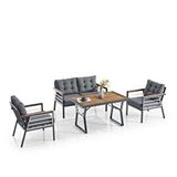 Evdemo Lara Metal Bahçe Balkon Takımı 2+1+1+ahşap Masa Antrasit Naturel