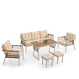 Evdemo Lara Metal Puflu Bahçe Balkon Takımı 3+1+1+ahşap Masa Cappuccino Naturel