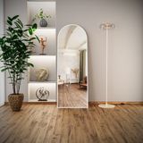 EVDEMO Pamir Beyaz Metal Çerçeveli Ayaklı Oval Boy Aynası 180X60 cm - 180 x 60 cm
