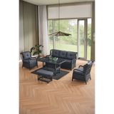 Evdemo Paris Rattan Puflu Bahçe Balkon Takımı 3+1+1 Cam Masalı Antrasit