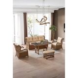 Evdemo Paris Rattan Puflu Bahçe Balkon Takımı 3+1+1 Cam Masalı Kahve