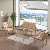 Evdemo Rio Rattan Bahçe Balkon Oturma Takımı 2+1+1+camlı Masa Cappuccino Naturel