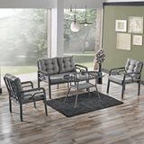 Evdemo Rio Rattan Bahçe Balkon Oturma Takımı 2+1+1+Camlı Masa Gri