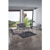 Evdemo Rio Rattan Bahçe Balkon Oturma Takımı 2+1+1+Camlı Masa Kemik Rengi
