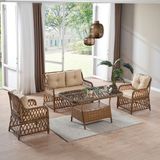 Evdemo Roma Rattan Bahçe Balkon Takımı 2+1+1 Cam Masalı Kahve Kahverengi