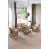Evdemo Roma Rattan Bahçe Balkon Takımı 2+1+1 Cam Masalı Kahve