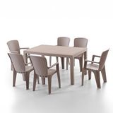 Evdemo Side 6 Kişilik Rattan Masa Sandalye Takımı Cappuccino Bej
