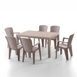 Evdemo Side 6 Kişilik Rattan Masa Sandalye Takımı Cappuccino