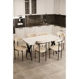 EVDEMO Trend 6 Kişilik Modern Suntalam Mutfak Masa ve Sandalye Takımı 150x80x75 cm Beyaz-Krem-Siyah 7 Parça