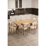 EVDEMO Trend Modern Tasarımlı 6 Kişilik Mutfak Masa Takımı Suntalam Malzeme 150x80 cm Atlantik Çam-Krem-Kahve