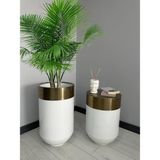 Evden İste Dekoratif Eskitme Darbuka Parlak Beyaz Saksı 70 cm + Sehpa 60 cm İkili Set
