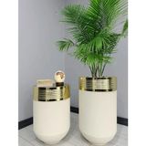 Evden İste Elegant Dekoratif Gold Darbuka Krem Saksı 70CM + Sehpa 60CM Ikili Set