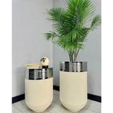 Evden İste Elegant Dekoratif Krom Darbuka Krem Saksı 70 cm + Sehpa 60 cm İkili Set