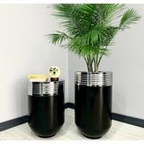 Evden İste Elegant Dekoratif Krom Darbuka Parlak Siyah Saksı 70 cm + Sehpa 60 cm İkili Set