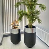Evdeniste Dekoratif Gümüş Darbuka Siyah 70 cm Saksı +60 cm Sehpa