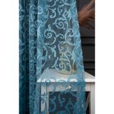 Evdepo Home Taç Şal Desen Ekstraforlu Pilesiz Tek Kanat Turkuaz 110x260 cm Tül Perde