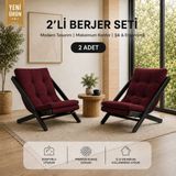 Evdera Mobilya 2li Dinlenme Koltuğu Berjer Balkon Koltuğu Bahçe Kotuğu Tv Sandalyesi - Bordo