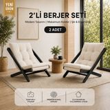 Evdera Mobilya 2li Dinlenme Koltuğu Berjer Balkon Koltuğu Bahçe Kotuğu Tv Sandalyesi - Krem