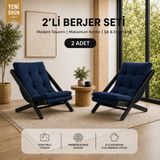Evdera Mobilya 2li Dinlenme Koltuğu Berjer Balkon Koltuğu Bahçe Kotuğu Tv Sandalyesi - Mavi