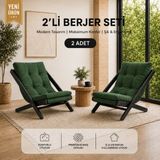Evdera Mobilya 2li Dinlenme Koltuğu Berjer Balkon Koltuğu Bahçe Kotuğu Tv Sandalyesi - Yeşil