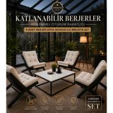 Evdera Mobilya 4lü Sehpalı Dinlenme Koltuğu Berjer Balkon Koltuğu Bahçe Kotuğu Tv Sandalyesi - Krem