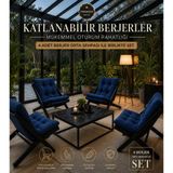Evdera Mobilya 4lü Sehpalı Dinlenme Koltuğu Berjer Balkon Koltuğu Bahçe Kotuğu Tv Sandalyesi - Mavi