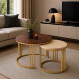 Evdera Mobilya Best Gold Metal Ikili Orta Sehpa - KOYU CEVİZ BÜYÜK SEHPA AÇIK CEVİZ KÜÇÜK SEHPA