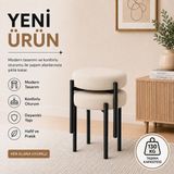 Evdera Mobilya Cemre 2li Puf Tabure Bench Makyaj Sandalyesi Siyah Ayak - Krem