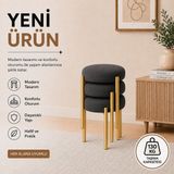 Evdera Mobilya Cemre 3lü Puf Tabure Bench Makyaj Sandalyesi Gold Ayak - Antrasit