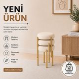 Evdera Mobilya Cemre 3lü Puf Tabure Bench Makyaj Sandalyesi Gold Ayak - Krem