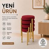 Evdera Mobilya Cemre 4lü Puf Tabure Bench Makyaj Sandalyesi Gold Ayak - Bordo