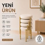 Evdera Mobilya Cemre 4lü Puf Tabure Bench Makyaj Sandalyesi Gold Ayak - Krem