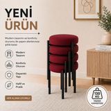 Evdera Mobilya Cemre 4lü Puf Tabure Bench Makyaj Sandalyesi Siyah Ayak - Bordo