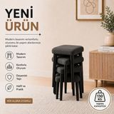 Evdera Mobilya Kare 4lü Puf Takımı Tabure Bench Makyaj Sandalyesi Siyah Ayak - Antrasit