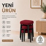 Evdera Mobilya Kare 4lü Puf Takımı Tabure Bench Makyaj Sandalyesi Siyah Ayak - Bordo