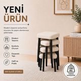 Evdera Mobilya Kare 4lü Puf Takımı Tabure Bench Makyaj Sandalyesi Siyah Ayak - Krem