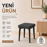 Evdera Mobilya Kare Tekli Puf Takımı Tabure Bench Makyaj Sandalyesi Siyah Ayak - Antrasit