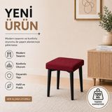 Evdera Mobilya Kare Tekli Puf Takımı Tabure Bench Makyaj Sandalyesi Siyah Ayak - Bordo