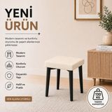 Evdera Mobilya Kare Tekli Puf Takımı Tabure Bench Makyaj Sandalyesi Siyah Ayak - Krem