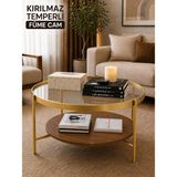 Evdera Mobilya Oslo Orta Sehpa Şeffaf Temperli Cam Gold Metal Ayak - KOYU CEVİZ ALT PANEL GOLD METAL