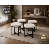 Evdera Mobilya Ziro 4lü Puf Takımı Tabure Bench Makyaj Sandalyesi Siyah Ayak - Krem