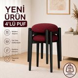 Evdera Mobilya Zümra 2li Puf Tabure Bench Makyaj Sandalyesi Siyah Ayak - Bordo