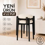 Evdera Mobilya Zümra 2li Puf Tabure Bench Makyaj Sandalyesi Siyah Ayak - Krem