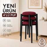 Evdera Mobilya Zümra 3lü Puf Tabure Bench Makyaj Sandalyesi Siyah Ayak - Bordo