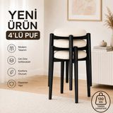 Evdera Mobilya Zümra 3lü Puf Tabure Bench Makyaj Sandalyesi Siyah Ayak - Krem