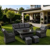 Evdesa Izmir Rattan Puflu Bahçe Balkon Takımı 3+1+1 Gri - Antrasit
