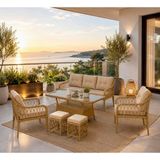 Evdesa Joy Rattan Puflu Bahçe Balkon Takımı 3+1+1 - Kahverengi