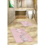 Evdeya 3D Baskılı Yıkanabilir Kaymaz Anne Baba Çocuk İkili Banyo Halısı Klozet Takımı KLOZET-16, Pembe, 60 x 100