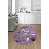 Evdeya 3D Dijital Baskılı Mutfak Eşyaları Motifli Yıkanabilir Oval Yolluk Mutfak Halısı O-MUTFAK-16, Mor, 100 x 250